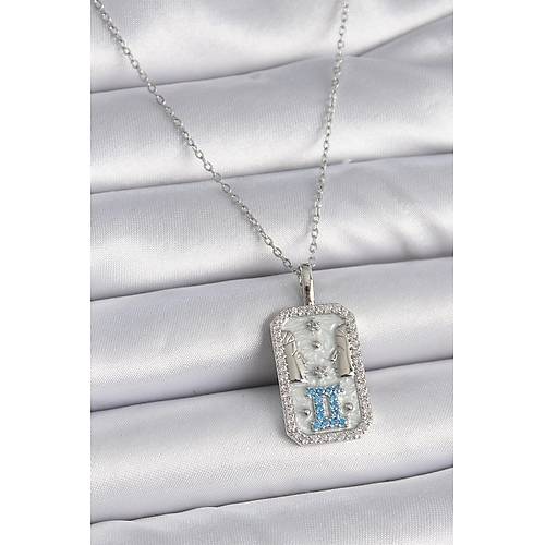 316L �elik G�m�� Renk Zincir �kizler Burcu Zirkon Ta�l� Kad�n Kolye