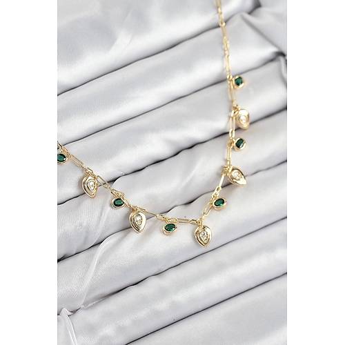 Pirin� Zirkon Ta�l� Sallant�l� Damla Model Gold Renk Kad�n Kolye