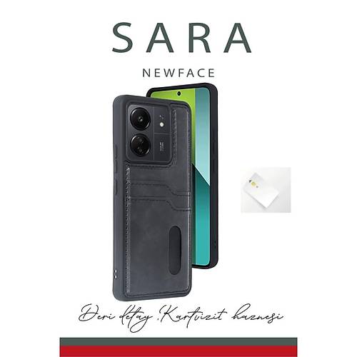 Redmi 13C K�l�f Sara Kartvizitli Deri K�l�f - Taba