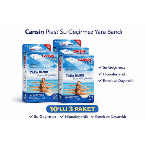 Cans�n Plast Su Ge�irmez Yara Band� 10'lu 3 Paket Waterproof First Aid Plaster