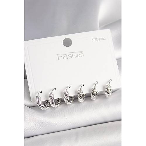 925 Ayar G�m�� �ivi Pirin� G�m�� Renk ��lemeli Halka Model Kad�n K�pe Seti