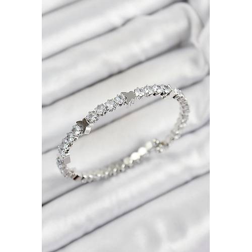Pirin� Zirkon Ta�l� Kalp Model G�m�� Renk Yayl� Kad�n Bileklik