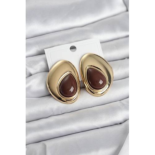 Pirin� Gold Renk Kahverengi Ta�l� Damla Model Vintage Kad�n K�pe