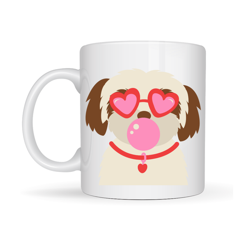 Kalpli G�zl�kl� Shih Tzu Tasar�ml� Porselen Kupa MODEL 53 � Sevimli K�pek Fig�rl� Kahve & �ay Kupas�