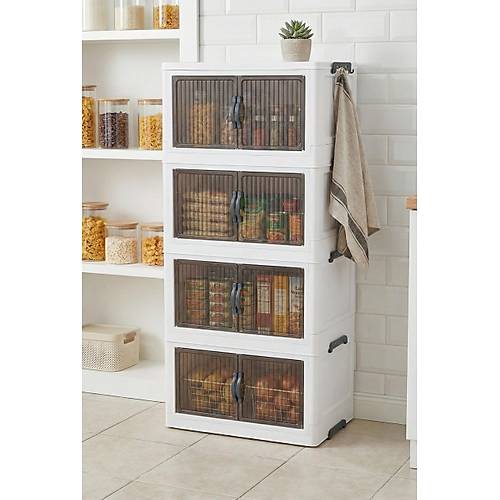Beyaz D�rt Katl� Portatif Dolap & �ok Ama�l� Mutfak Ve Kiler D�zenleyici 29x48x112 cm