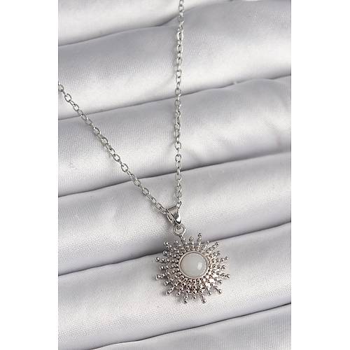 316L �elik G�m�� Renk Zincir Beyaz Mineli G�ne� Model Kad�n Kolye