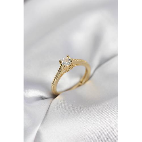 Tek Ta� Gold Renk Zirkon Ta�l� Model Kad�n Y�z�k