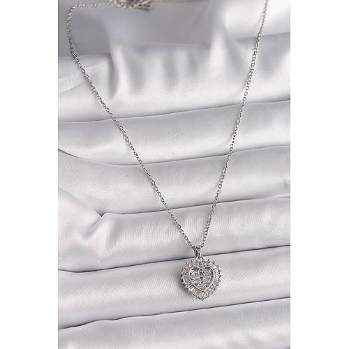 316L �elik G�m�� Renk Zincir Zirkon Ta�l� Kalp Model Kad�n Kolye