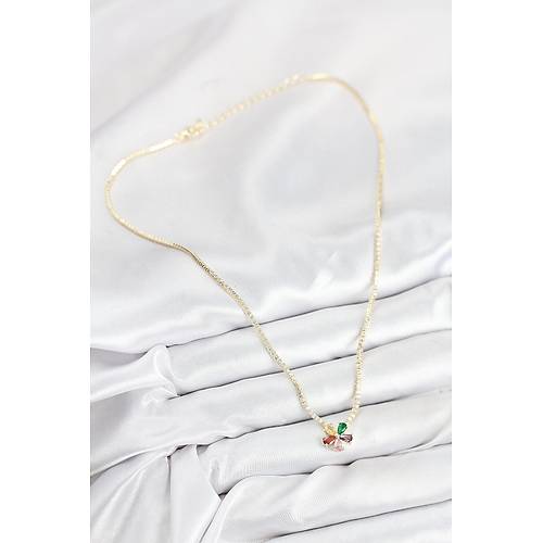 Pirin� Zirkon Ta�l� Su Yolu Asorti �i�ek Model Gold Renk Kad�n Kolye