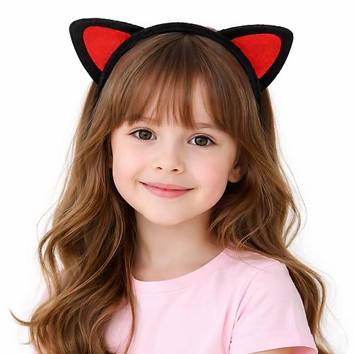 Pelu� Kedi Kulak Ta� K�rm�z� Siyah � �ocuk Parti & Kost�m Tac�