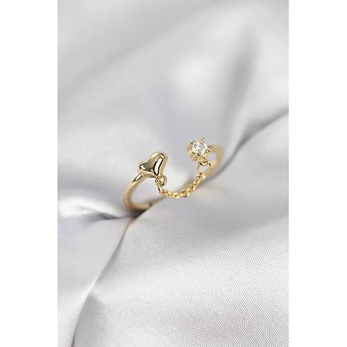 Zincir Sallant�l� Kalp Model Gold Renk Kad�n Y�z�k