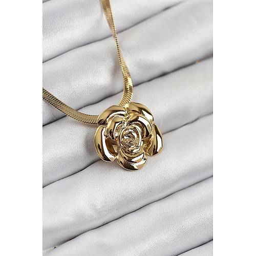 316L �elik G�l Fig�rl� �talyan Zincir Model Gold Renk Kad�n Kolye