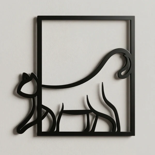 Modern Kedi Duvar Tablosu MDF Lazer Kesim Minimal Kedi Fig�rl� Duvar S�s� ��k Dekor