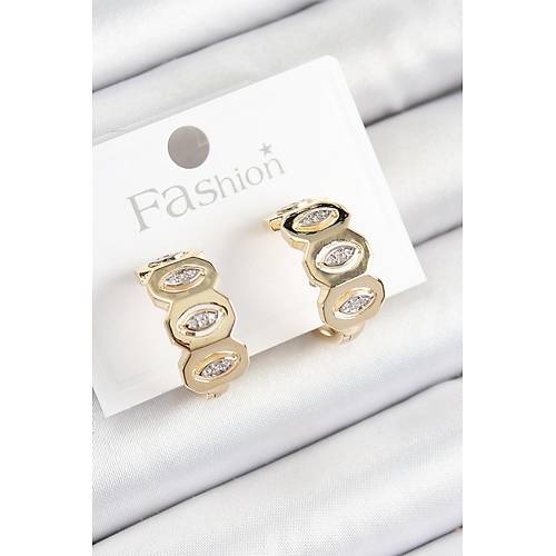 Pirin� Zirkon Ta�l� Damla Fig�rl� Halka Model Gold Renk Kad�n K�pe