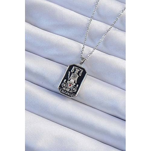 316L �elik Zincir G�m�� Renk Siyah Mineli Tarot Kolye