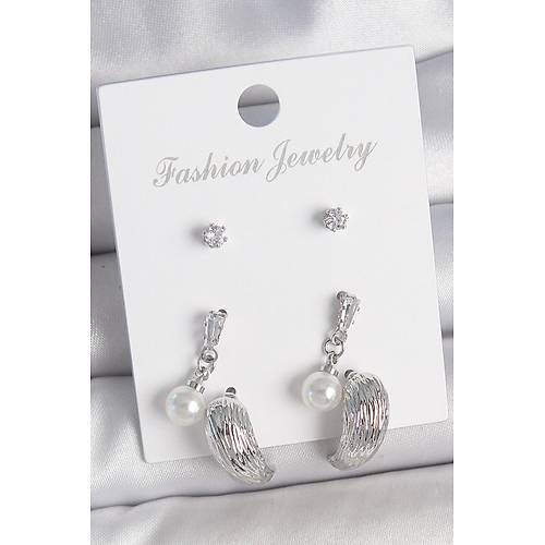 Pirin� G�m�� Renk Sallant�l� Zirkon Ta�l� Damla Model 3 �ift Kad�n K�pe Seti