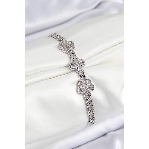 Pirin� Zirkon Ta�l� Yonca Model G�m�� Renk Kad�n Bileklik