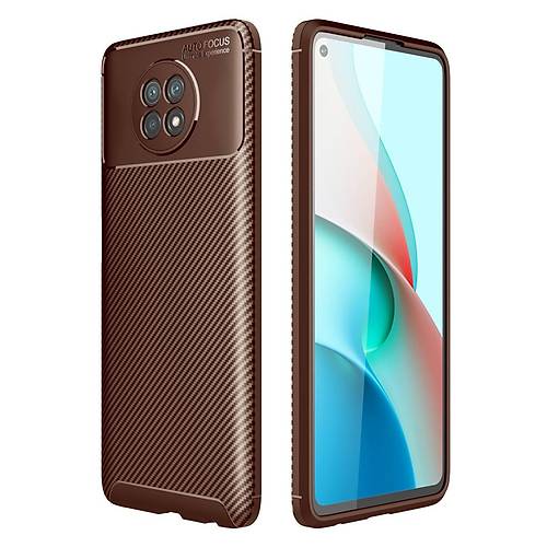 Redmi Note 9 5G K�l�f Auto Focus Karbon Kapak - Kahverengi
