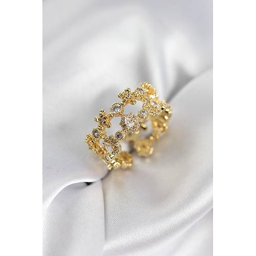 Zirkon Ta�l� 2'li Model Gold Renk Kad�n Y�z�k