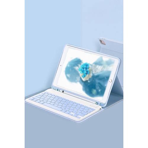 iPad Pro 11 (2024) K�l�f KC01 Smart Klavyeli Tablet K�l�f� - A��k Mavi