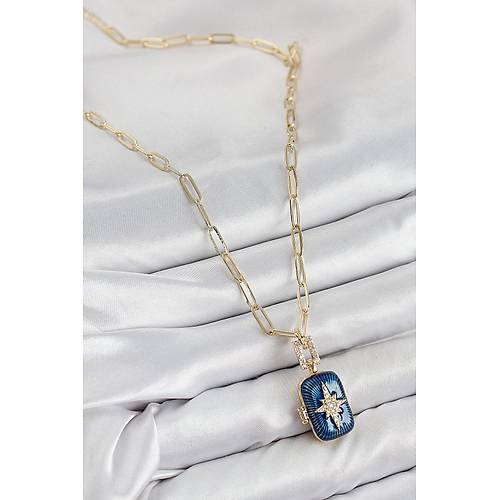 Pirin� Zirkon Ta�l� A��labilir Kutup Y�ld�z� Model Gold Renk Kad�n Kolye