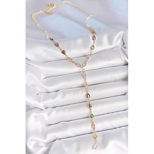 Gold Kar���k Renk Zirkon Ta�l� Y Pirin� Kolye