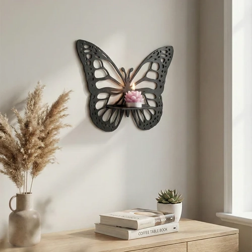Dekoratif Kelebek Duvar Raf� MDF Lazer Kesim Duvar S�s� Mini Raf Bitki ve Obje Stand�
