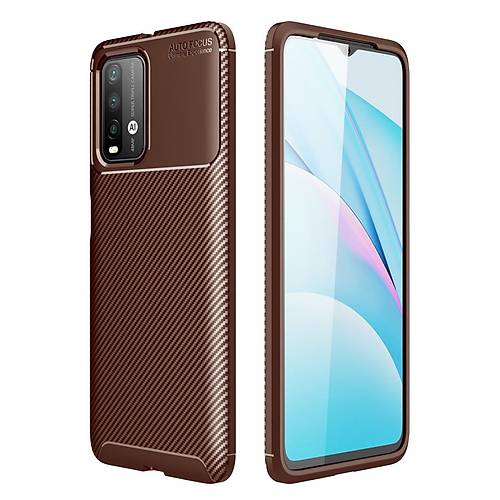 Redmi 9T K�l�f Auto Focus Karbon Kapak - Kahverengi