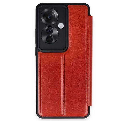 Reno 11F K�l�f Flip Cover - K�rm�z�