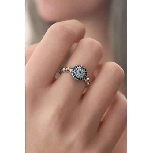 G�m�� Renk Nazar Boncuk Fig�r Zirkon Ta� Detay Kad�n Y�z�k