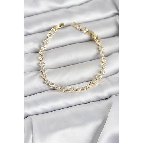 Kare Zirkon Ta�l� Gold Renk Pirin� Su Yolu Kad�n Bileklik