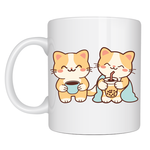 Sevimli Kedi Tasar�ml� Porselen Kupa MODEL 194 � �kili Cute Cat Bask�l� Kahve Kupas� � Kedi Severlere Hediyelik Porselen Kupa Bardak 330 ml