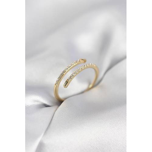 Gold Renk Y�lan Kuyruk Model Zirkon Ta�l� Kad�n Y�z�k