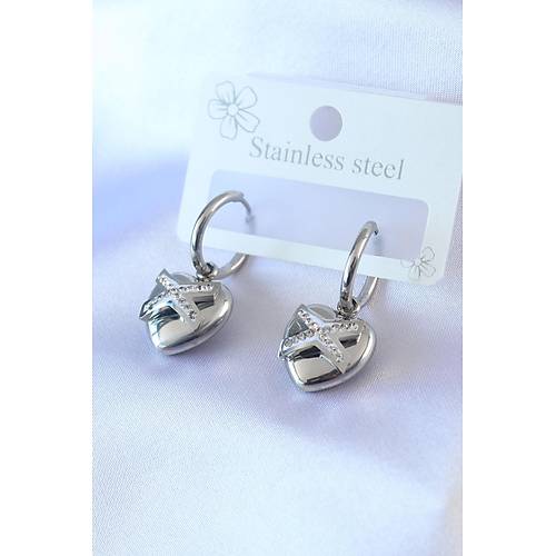 316L �elik G�m�� Renk Zirkon Ta� Detay Kalp Model Kad�n K�pe