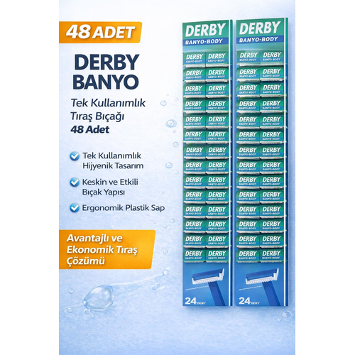 Derby Banyo Tek Kullan�ml�k T�ra� B��a�� 48 Adet Avantajl� Ekonomik Paket Plastik Sapl� T�ra� Jileti