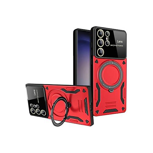 Galaxy S25 Ultra K�l�f Joy Lens Standl� Kapak - K�rm�z�