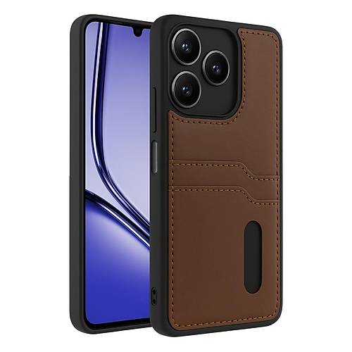 Realme Note 50 4G K�l�f Sara Kartvizitli Deri K�l�f - Taba