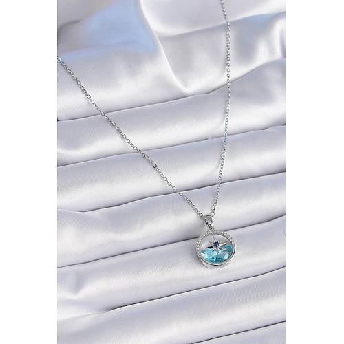 316L �elik Zincir G�m�� Renk Zirkon Ta�l� Deniz G�r�n�m Kutup Y�ld�z� Kolye