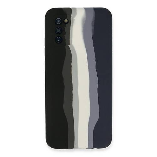 Galaxy A03S K�l�f Ebruli Lansman Silikon - Siyah-Lacivert