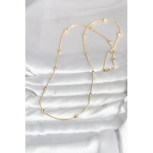CM 14K Gold Renk Y�lan Zincirli Damla Top�uk Model 60 cm Kad�n Kolye