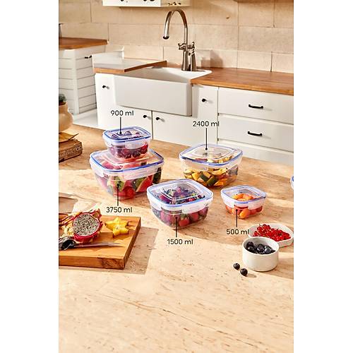 Kare 10 Par�a Contal� Vakumlu S�zd�rmaz Hava Almaz Saklama Kab� Seti 2x(3750/2400/1500/900/500 ml)