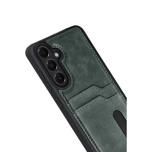 Galaxy A17 5G Sara Kartvizitli Deri K�l�f - Ye�il
