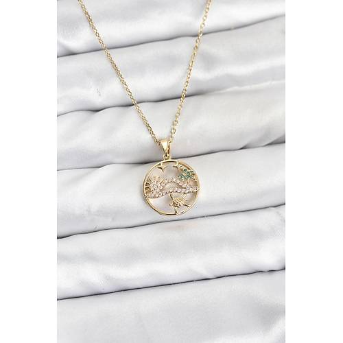 316L �elik Zincir Gold Renk �ans Kolyesi Model Zirkon Ta�l� Kad�n Kolye