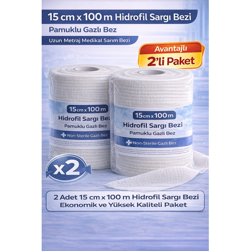 15 cm x 100 m Hidrofil Sarg� Bezi Pamuklu Gazl� Bez Uzun Metraj Medikal Sar�m Bezi 2 Adet