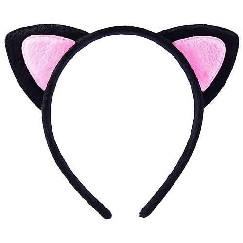 Sevimli Kedi Kulak Pofuduk Kedi Ta� Siyah ��i Pembe Renk 17x15 cm