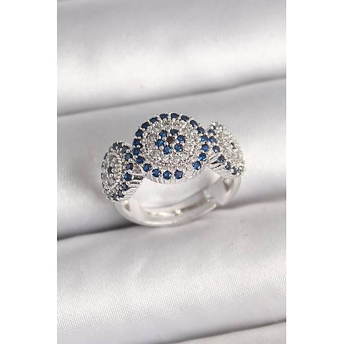 Pirin� G�m�� Renk Zirkon Ta�l� Nazar Boncuk Model Ayarlanabilir Kad�n Y�z�k