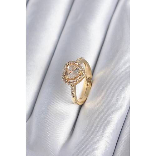 Pirin� Gold Renk Zirkon Ta�l� Kalp Charm Model Kad�n Y�z�k
