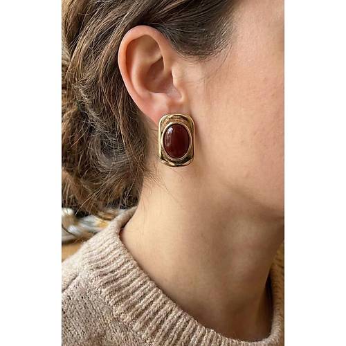 Kahverengi Renk Kare Model Vintage Kad�n K�pe