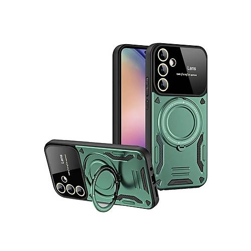 Galaxy S24 FE K�l�f Joy Lens Standl� Kapak - Koyu Ye�il