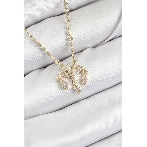 Pirin� Zirkon Ta�l� Sallant�l� G�z Model Ezme Zincir Gold Renk Kad�n Kolye